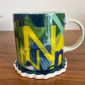 Anthropologie Ceramic Green Blue Lottie Monogram Letter N Coffee Tea Mug 12oz
